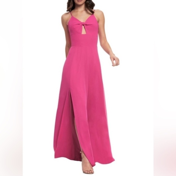Dress the Population Cambria Pink Tie Bodice Gown  Knot Front Maxi Dress L NWT - Picture 14 of 16